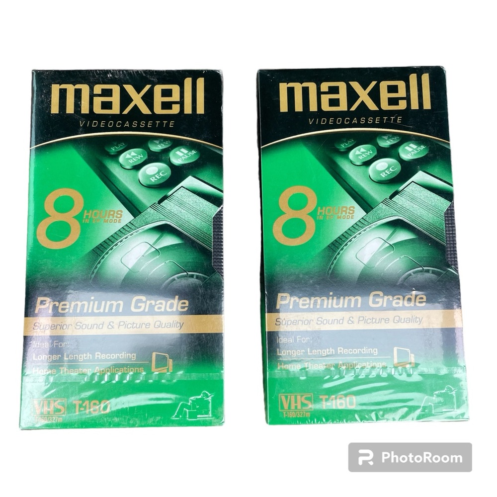 (2) Maxell VHS Premium Grade Tapes T-160 Video Cassette 8 HR Lot of 2 New Sealed